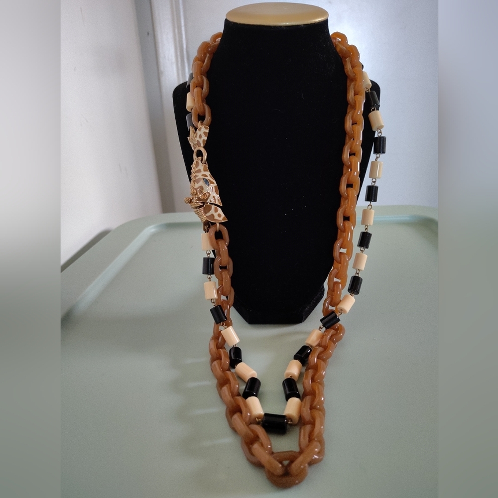 Vintage J.Crew Signed Double Strand Enameled Giraffe Head Necklace